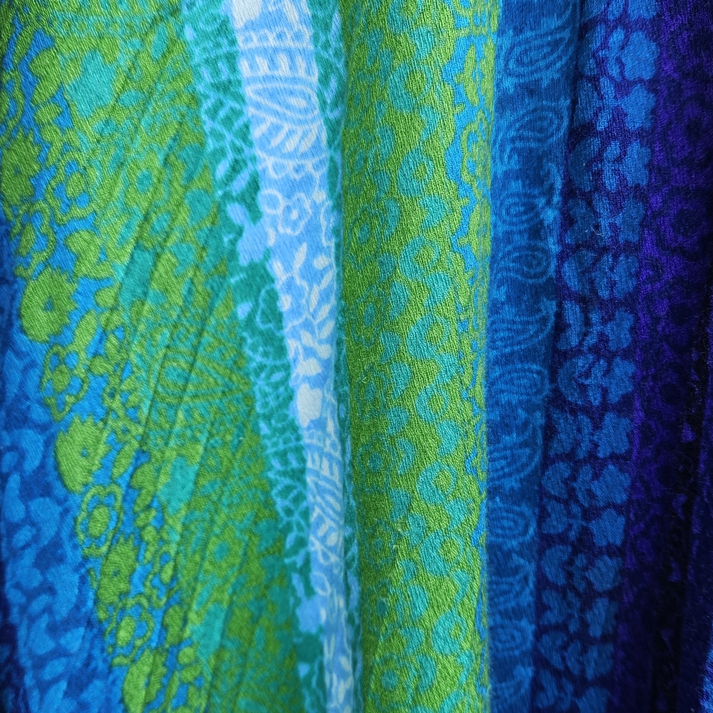 Vintage Vibrant Blue and Green Striped Kaftan - Picture 3 of 7